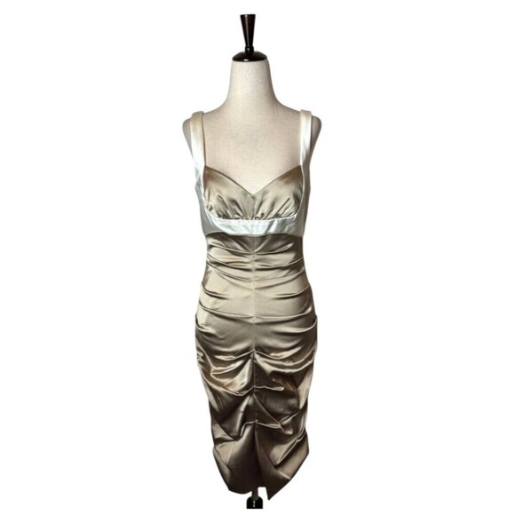Xscape Dress Women 8 Ivory Tan Sweetheart Neck Ruched Mini Party‎ Cocktail - Picture 1 of 10